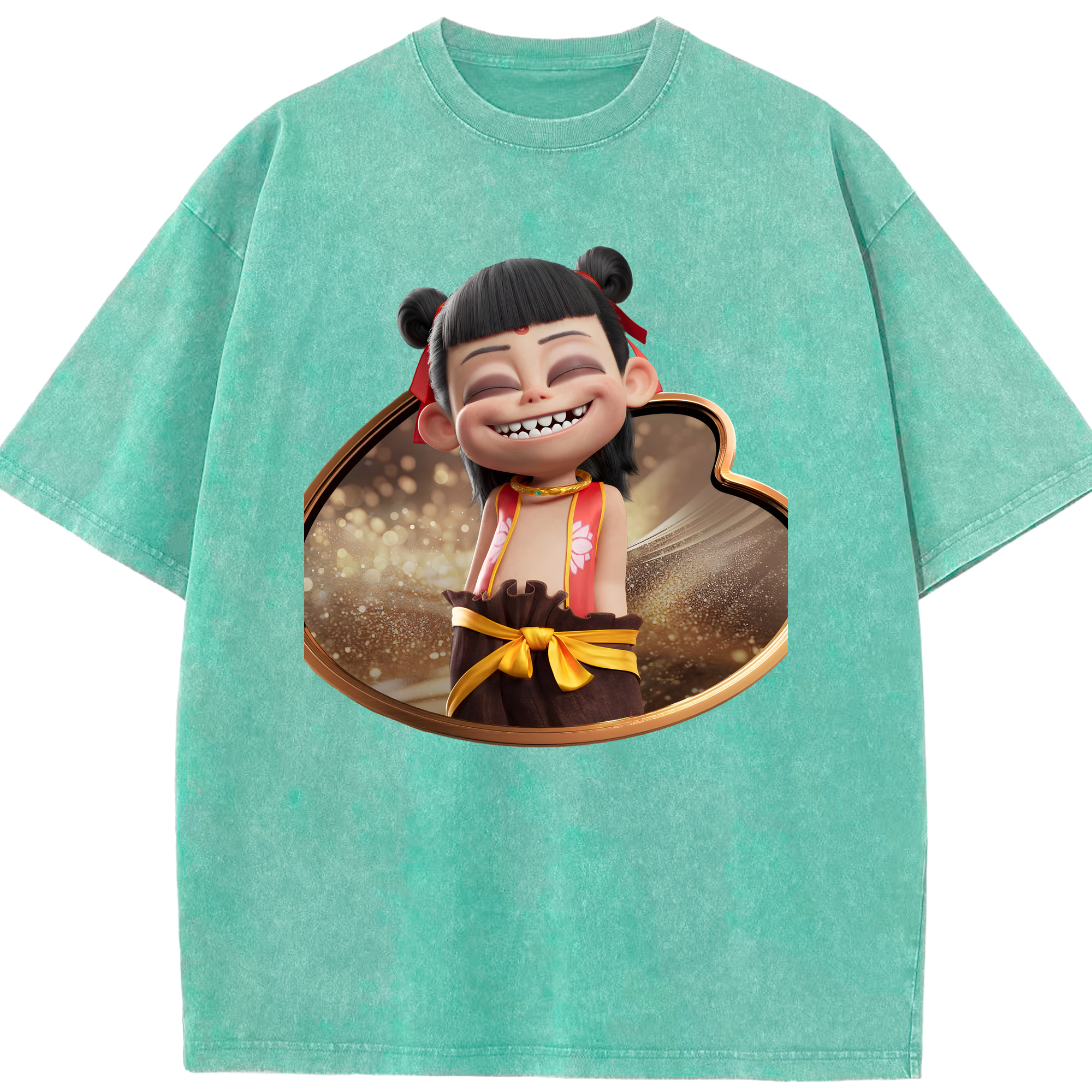 （画像用） Ne Zha 2 ナタ 魔童の大暴れ 綿100% ヴィンテージ風 半袖Tシャツ（フロントプリント）